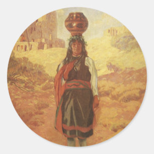 Sticker Rond Transporteur d'eau indien vintage par EW Rollins