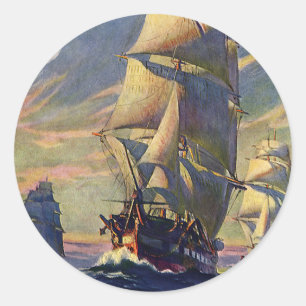 Sticker Rond Transports Anciens, Voiliers en Mer