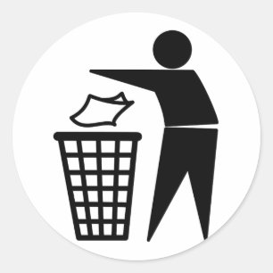 Sticker Rond Trash Man Dumping Papier