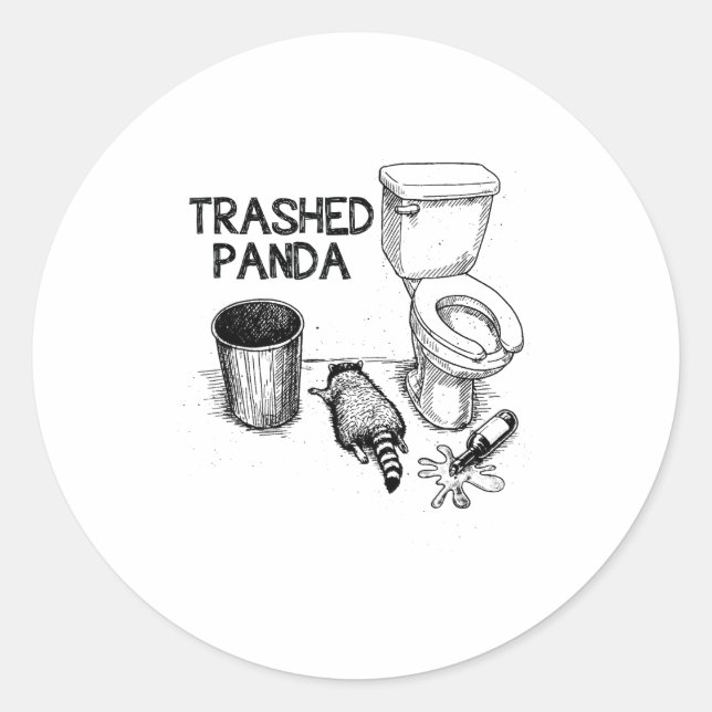 Sticker Rond Trashed Panda Funny Drunk Racoon  (Devant)