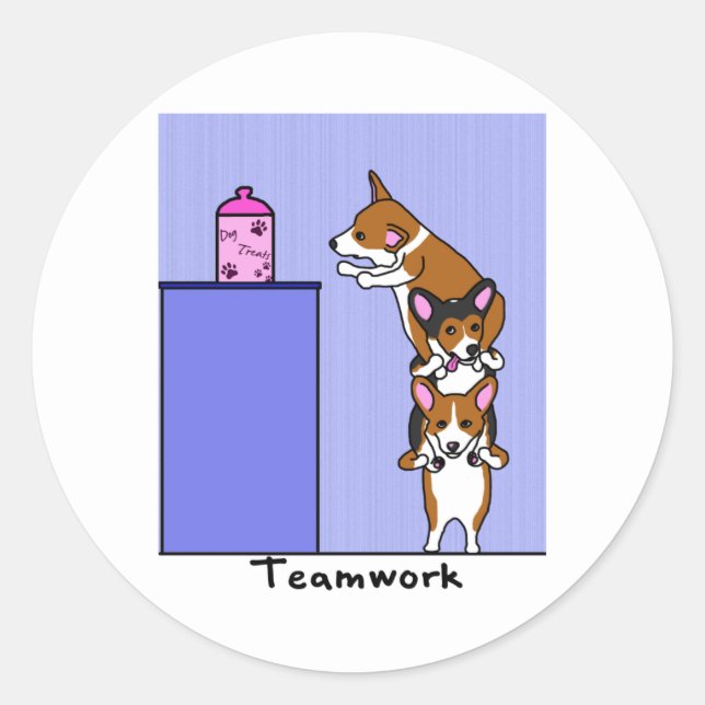 Sticker Rond Travail d'équipe de Corgi (Devant)