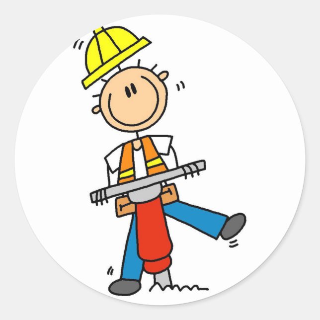 Sticker Rond Travailleur de construction avec Jack Hammer (Devant)