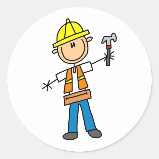 Sticker Rond Travailleur de construction avec sticleur marteau (Devant)
