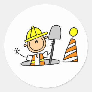 Sticker Rond Travailleur de construction dans Manhole