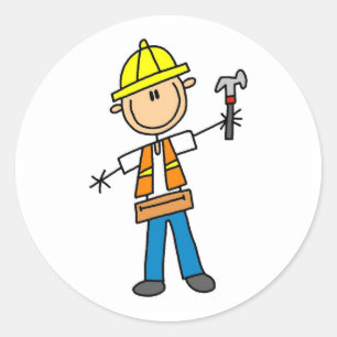 Sticker Rond Travailleur de la construction avec l'autocollant