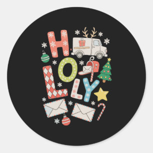 Sticker Rond Travailleur postal de Noël de houx Saison des Fête