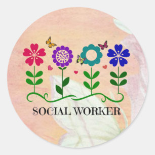 Sticker Rond Travailleur social, Pastel Springtime Design,