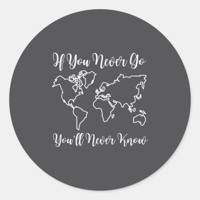 Sticker Rond Travel - If You Never Go, You'll Never Know  (Devant)