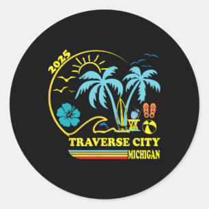 Sticker Rond Traverse City Michigan Famille Vacation 2025 Match