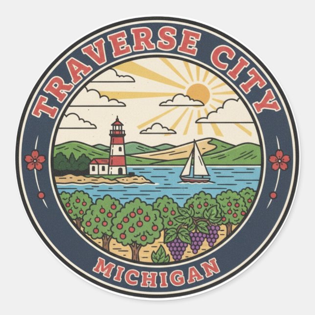 Sticker Rond Traverse City Michigan Travel (Devant)