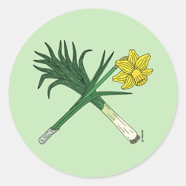 Sticker Rond Traversée de poireaux et de jonquilles (Devant)