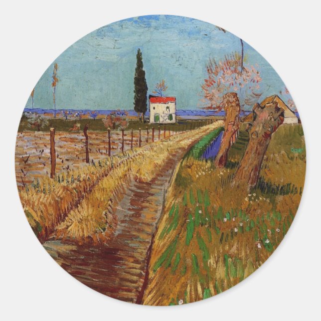 Sticker Rond Traversée d'un champ, Willows par Vincent van Gogh (Devant)