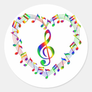 Sticker Rond Treble Clef Inside Heart of Music Notes