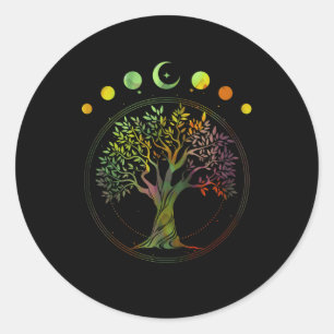 Sticker Rond Tree of Life Phases of the Moon