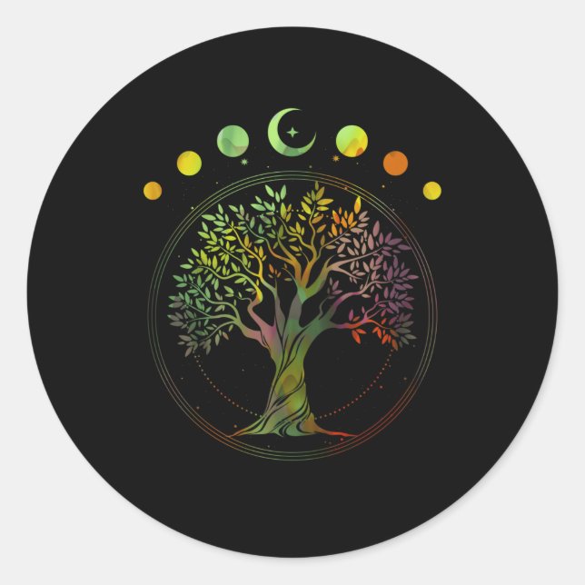 Sticker Rond Tree of Life Phases of the Moon (Devant)