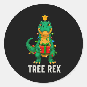 Sticker Rond Tree Rex drôle de dinosaure Noël 