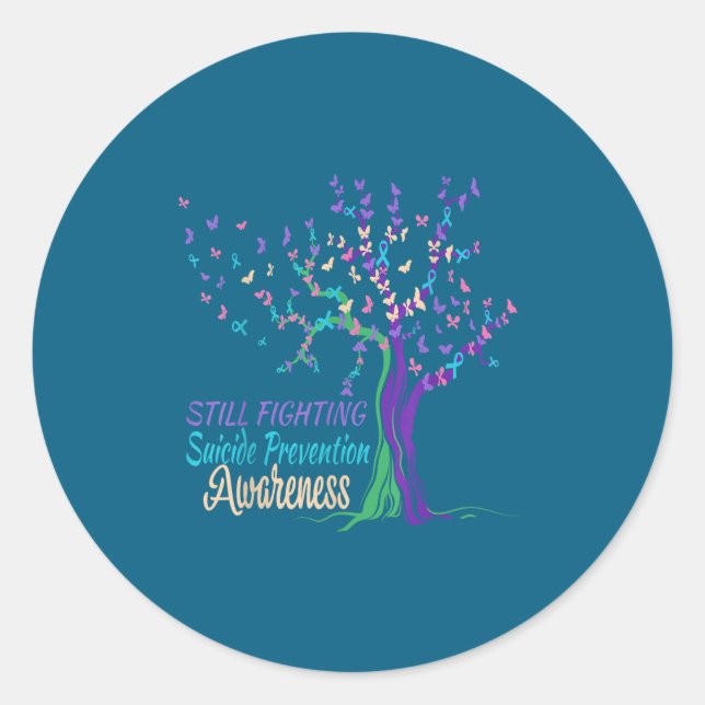 Sticker Rond Tree Ribbon Still Fighting Suicide Prevention Awar (Devant)