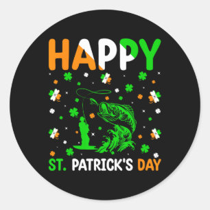 Sticker Rond Trèfle avec amateurs de pêche irlandais St. Patric