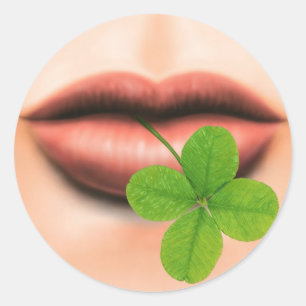 Sticker Rond Trèfle de quatre feuilles dans la bouche
