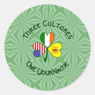 Sticker Rond Trèfle Écossais Lion Irlande USA Drapeaux Personna