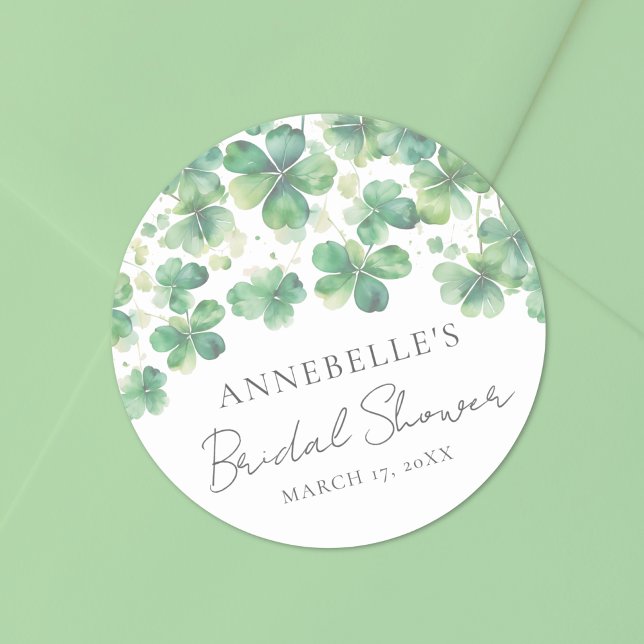 Sticker Rond Trèfle Shamrock Chanceux en Amour Enterrement de V (Shamrock Clover Lucky In Love Bridal Shower Classic Round Sticker)