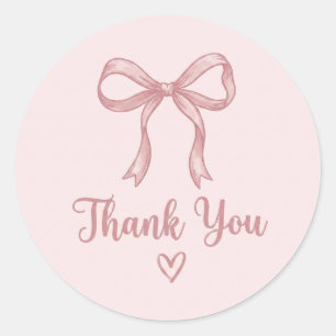 Sticker Rond Trendy Coquette Rose Ruban Cute Merci Rond Autocol
