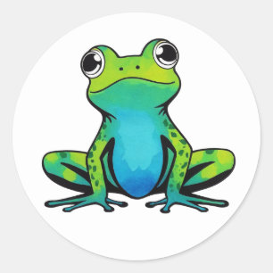 Sticker Rond Trendy Cute Happy Green Frog