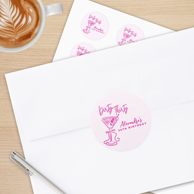 Sticker Rond Trendy Rose Dirty Thirty 30e Anniversaire (Créateur téléchargé)