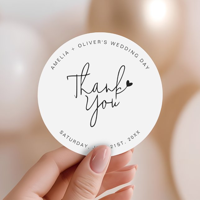 Sticker Rond Trendy Script Heart Thank You Wedding Favor (Créateur téléchargé)