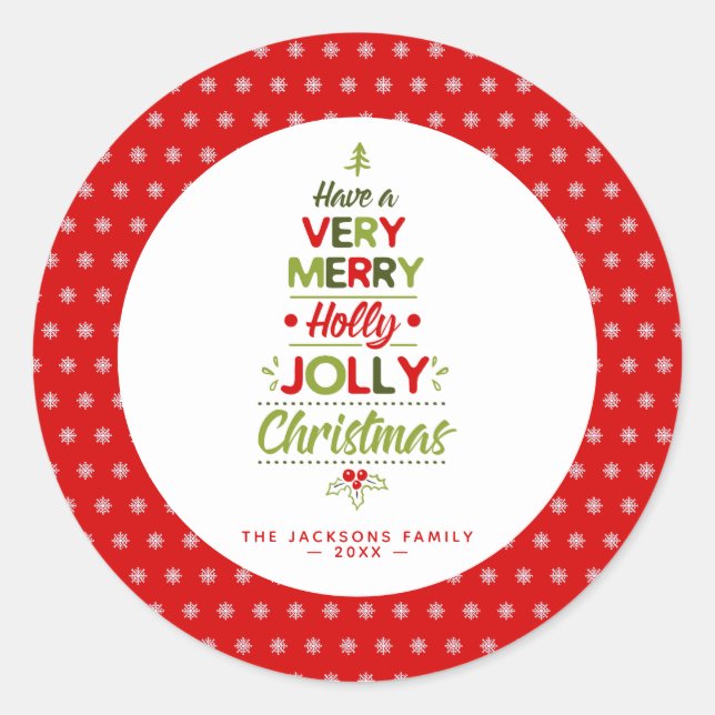 Sticker Rond Très Joyeux Holly Jolly Christmas Tree Texte perso (Devant)