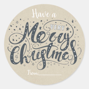 Sticker Rond TRES JOYEUX NOËL Cadeau Kraft rustique de fêtes