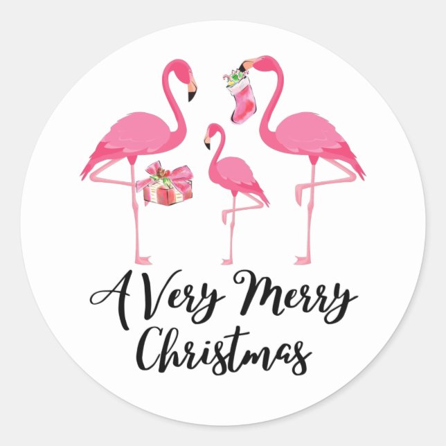 Sticker Rond Très Joyeux Noël Flamants Vacances (Devant)