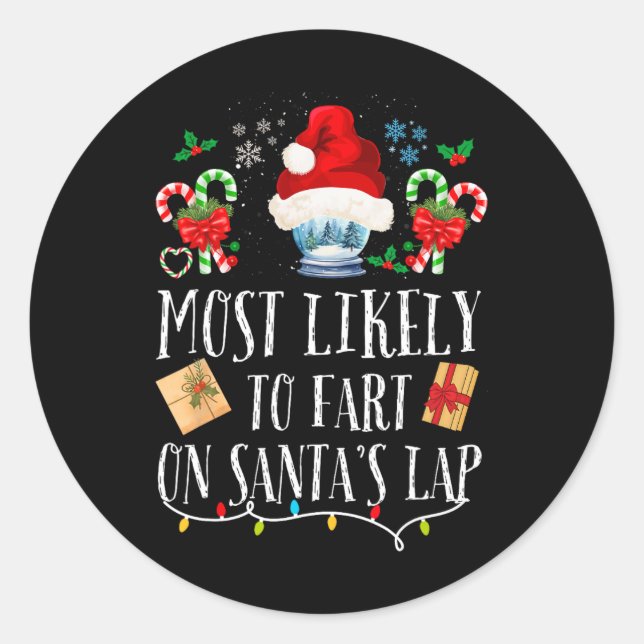 Sticker Rond Très Probable De Commencer Sur Père Noël Lap Fun F (Devant)