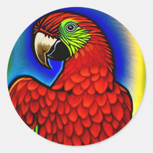 Sticker Rond Trésor Tropical : Abstraite oeuvre de perroquet dy