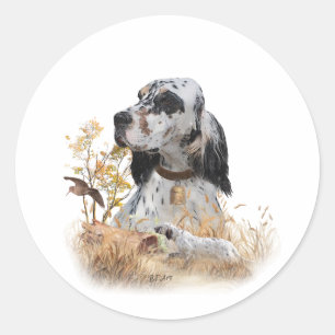 Sticker Rond Tri Couleur Anglais Setter Art, chasse en bois