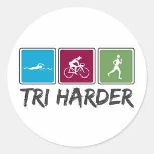 Sticker Rond Tri Harder (Triathlon)