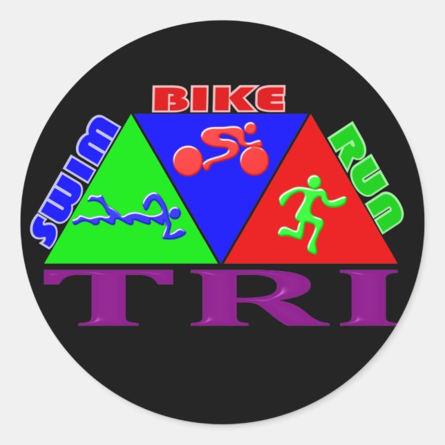 Sticker Rond TRI Triathlon Swim Vélo Run PYRAMID Design (Devant)
