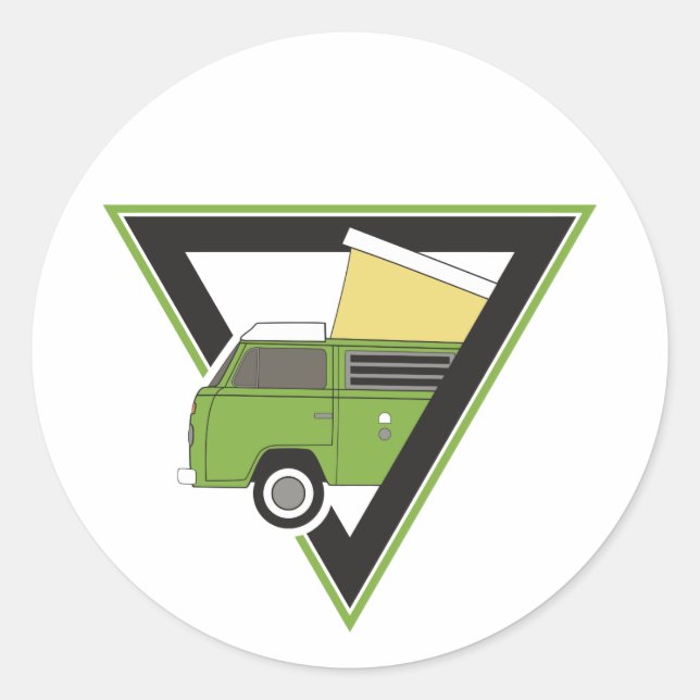 Sticker Rond triangle classique camper vert camper van (Devant)