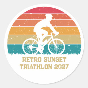 Sticker Rond Triathlon personnalisé Cyclisme Rétro Coucher de s