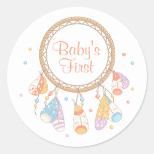 Sticker Rond Tribal Dreamcatcher Boho Baby First 1st Birthday