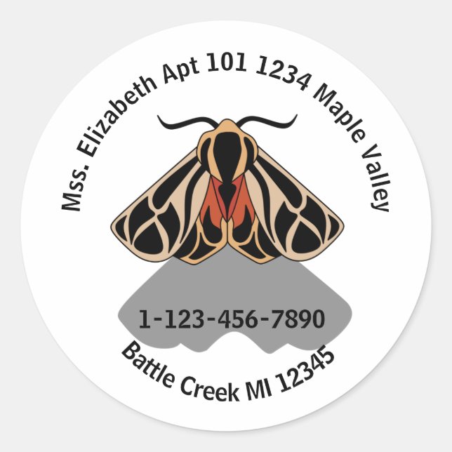 Sticker Rond Tribal Tiger Moth Coordonnées d'urgence Ke (Devant)