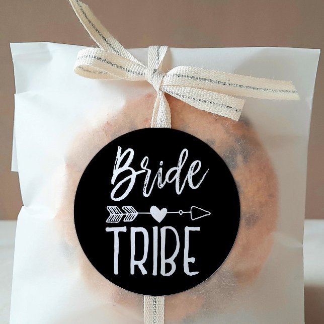 Sticker Rond Tribe de mariée | Nom personnalisé Mariage noir (Créateur téléchargé)