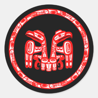 Sticker Rond Tribu Haida Amérindienne Double Red Eagle Crest