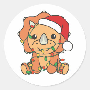 Sticker Rond Tricératops Noël Animaux d'hiver Dinos de vacances