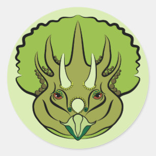 Sticker Rond Tricératops Vert Cute Dinosaur