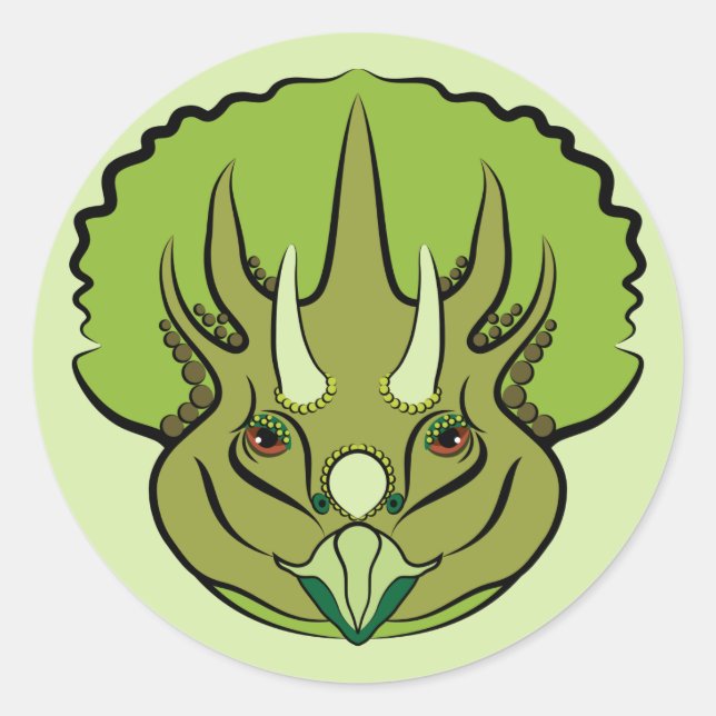 Sticker Rond Tricératops Vert Cute Dinosaur (Devant)