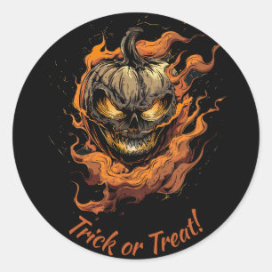 Sticker Rond Trick à tête de pommeau effrayant ou traitement