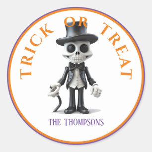 Sticker Rond Trick d'Halloween ou traitement squelette élégant 