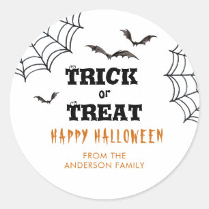 Sticker Rond Trick or Treat Chauves-souris Halloween