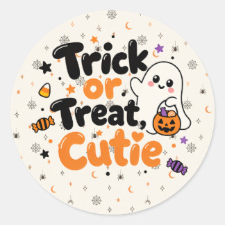 Sticker Rond Trick or Treat Chouette Fantôme Halloween